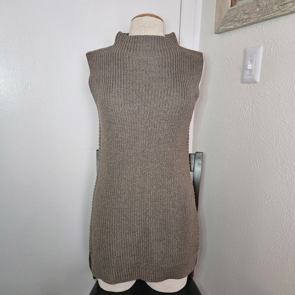 TRIBAL Knit Sleeveless Tunic Pullover Women Tan 100% Acrylic M EUC